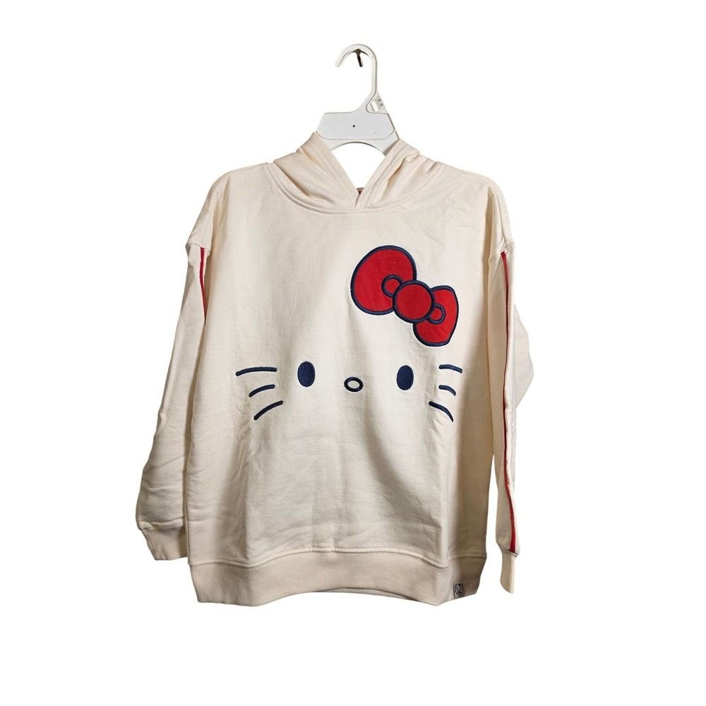 Hello Kitty Girls Hoodie Sweatshirt Cream Pullover Size L 10-12